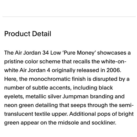 NIKE AIR JORDAN XXXIV LOW ‘PURE MONEY’ SNEAKERS - Picture 14 of 15